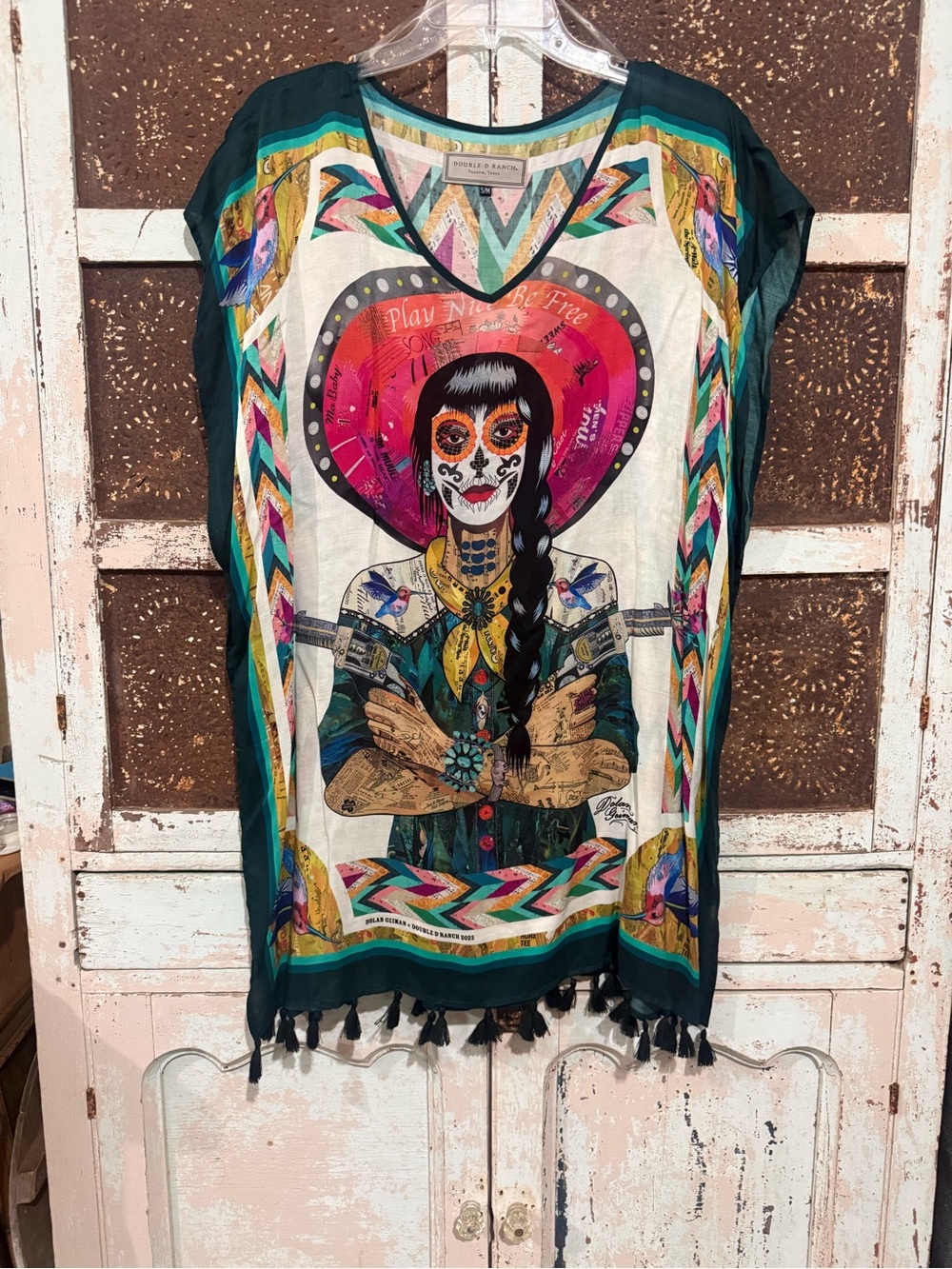 Double D Ranch Cream Multi‑Color Graphic Poncho Top - Picture 2 of 8
